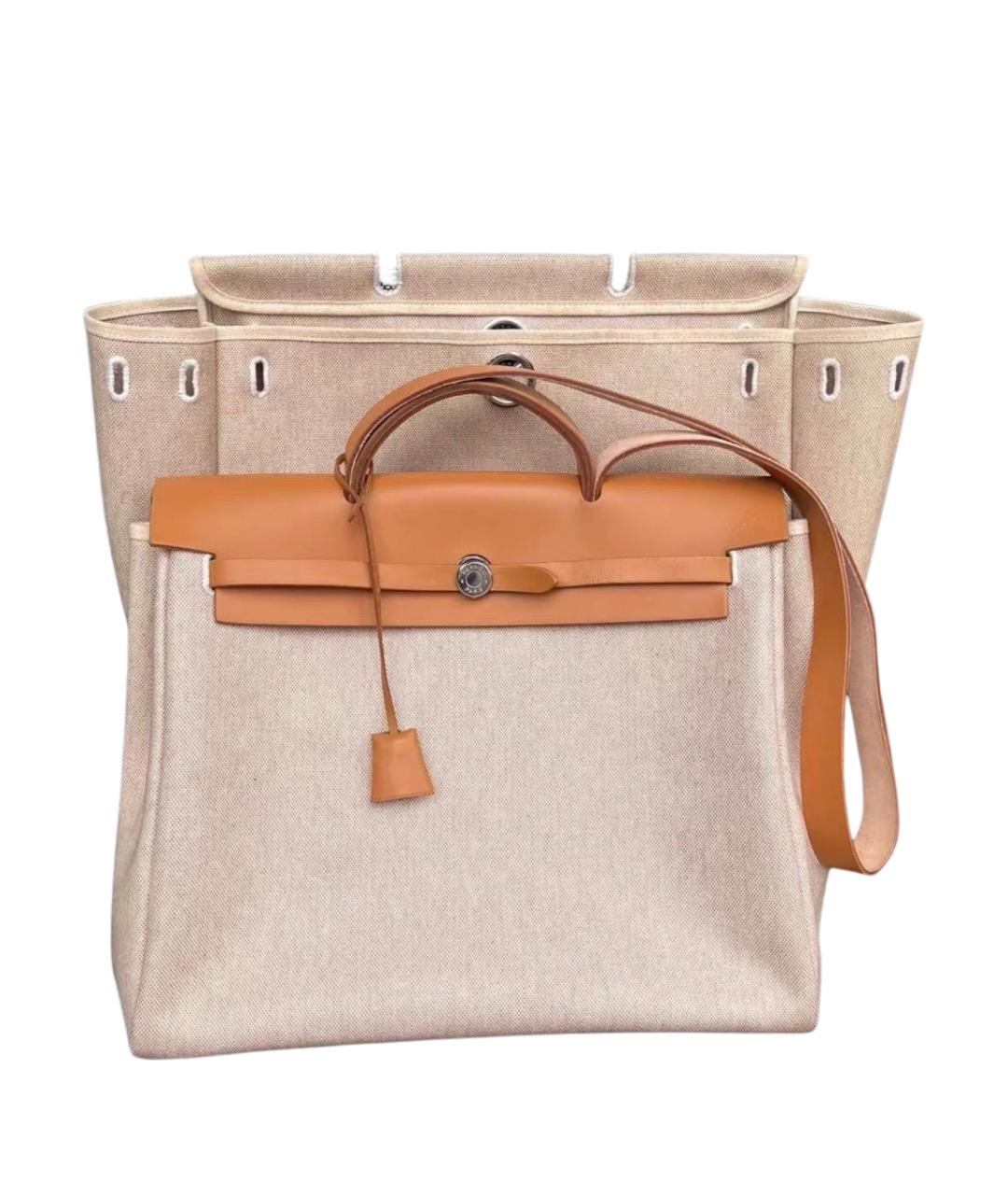 HERMES Бежевая тканевая сумка через плечо, фото 1