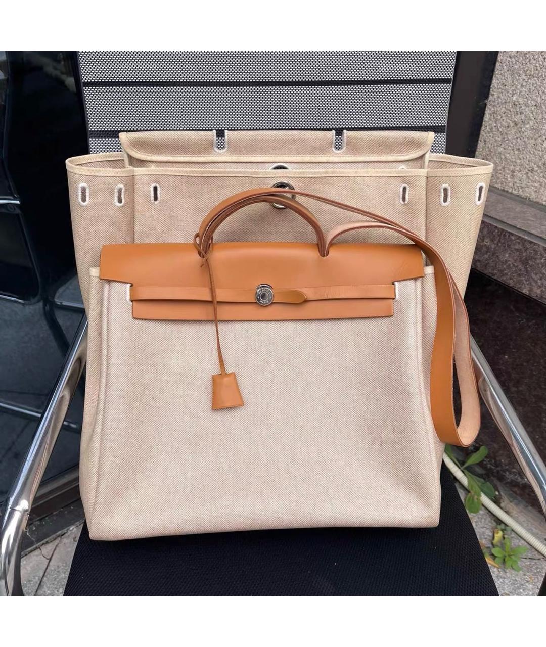 HERMES Бежевая тканевая сумка через плечо, фото 9