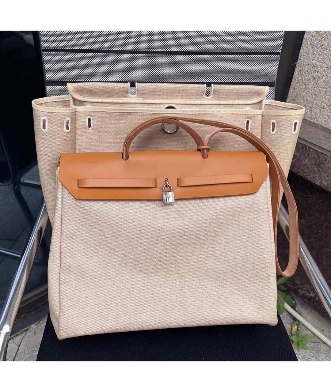 HERMES Бежевая тканевая сумка через плечо, фото 2