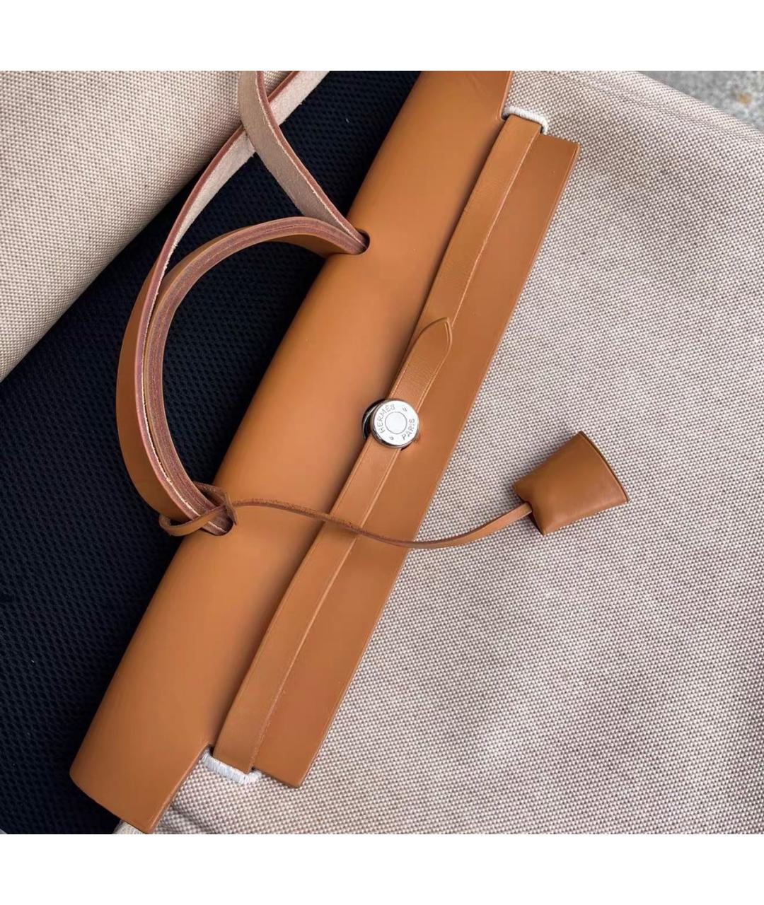 HERMES Бежевая тканевая сумка через плечо, фото 6