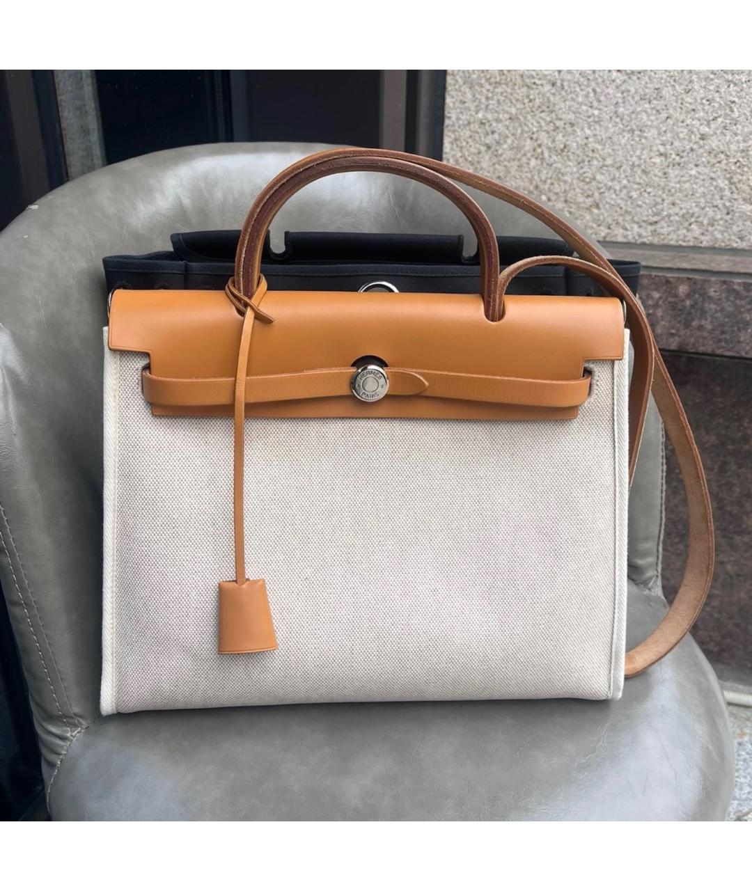 HERMES Бежевая тканевая сумка через плечо, фото 9