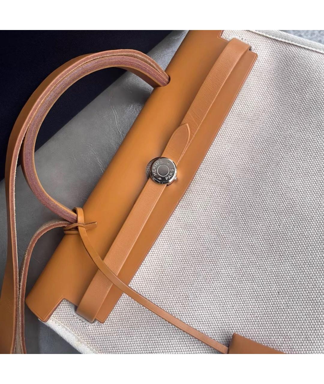HERMES Бежевая тканевая сумка через плечо, фото 5