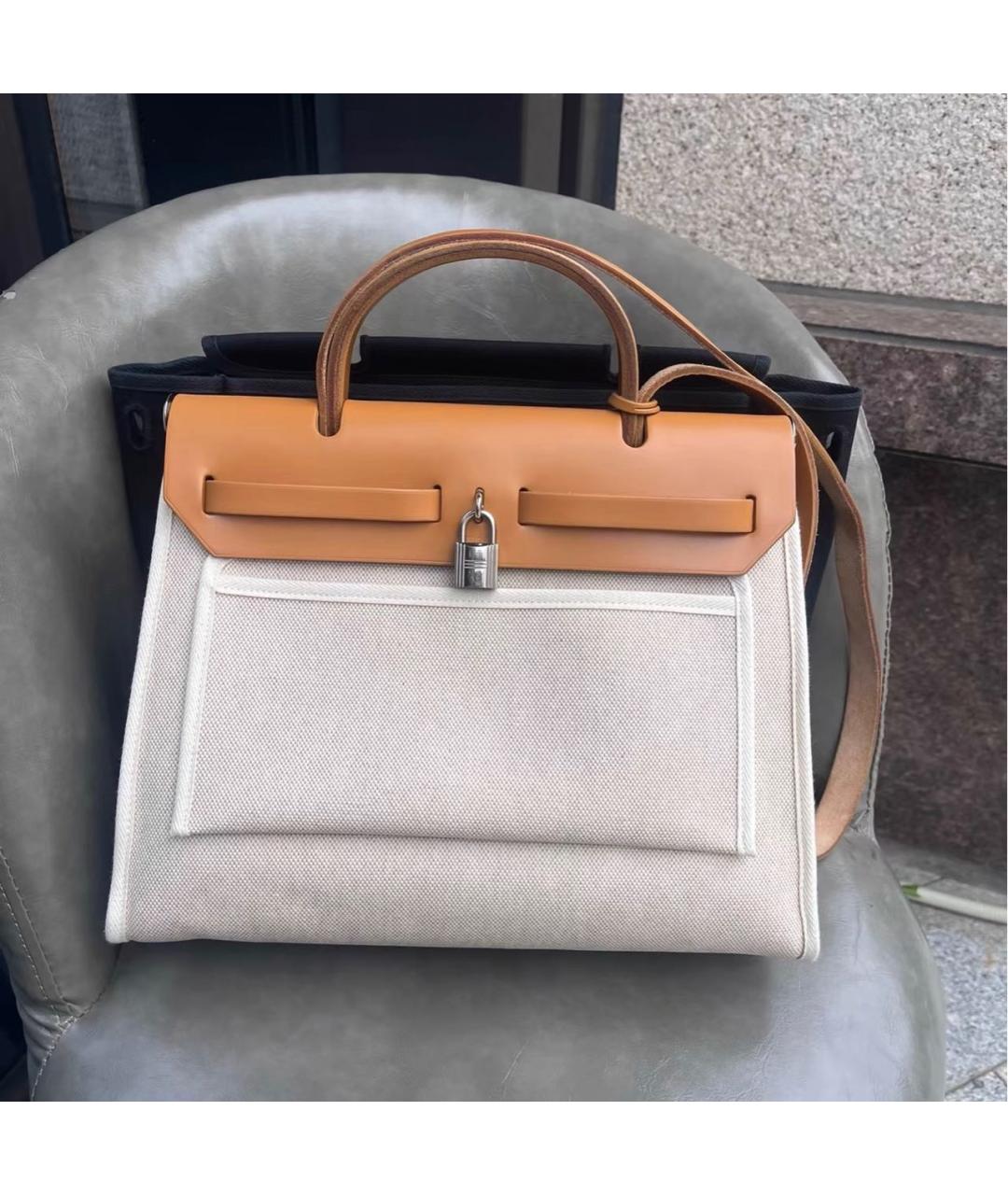 HERMES Бежевая тканевая сумка через плечо, фото 2