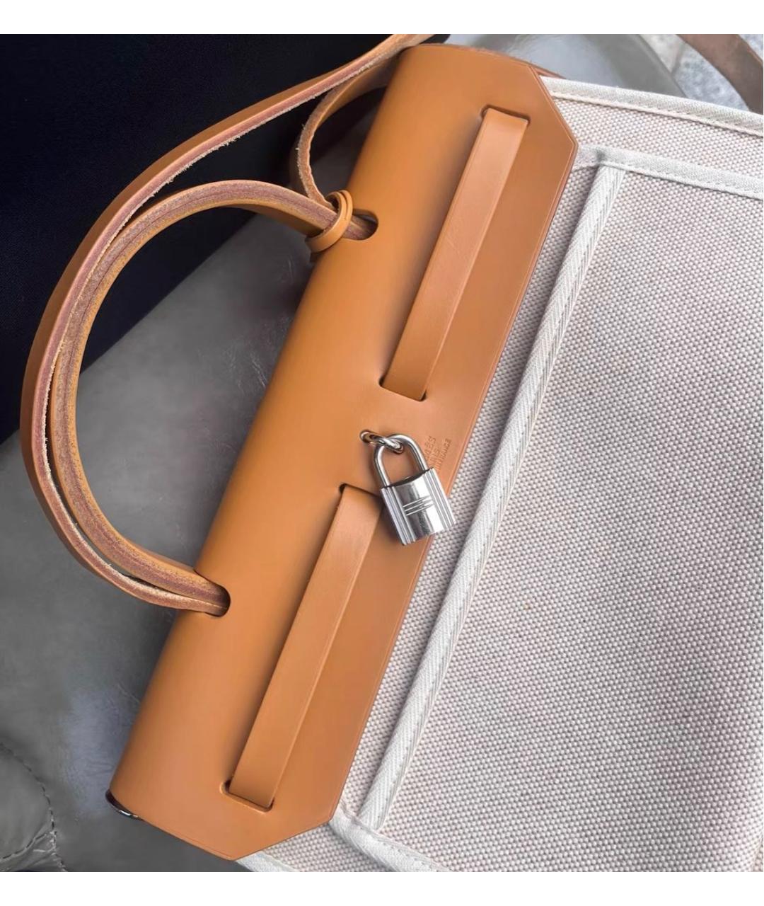 HERMES Бежевая тканевая сумка через плечо, фото 4