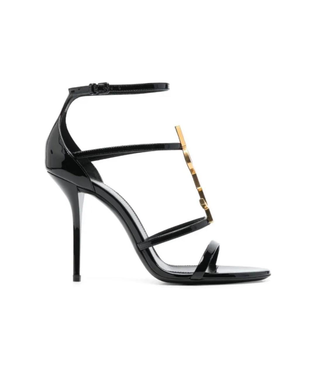 SAINT LAURENT Черные босоножки из лакированной кожи, фото 5