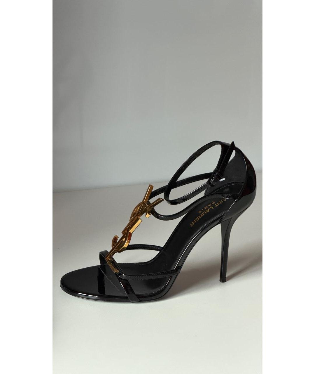 SAINT LAURENT Черные босоножки из лакированной кожи, фото 5