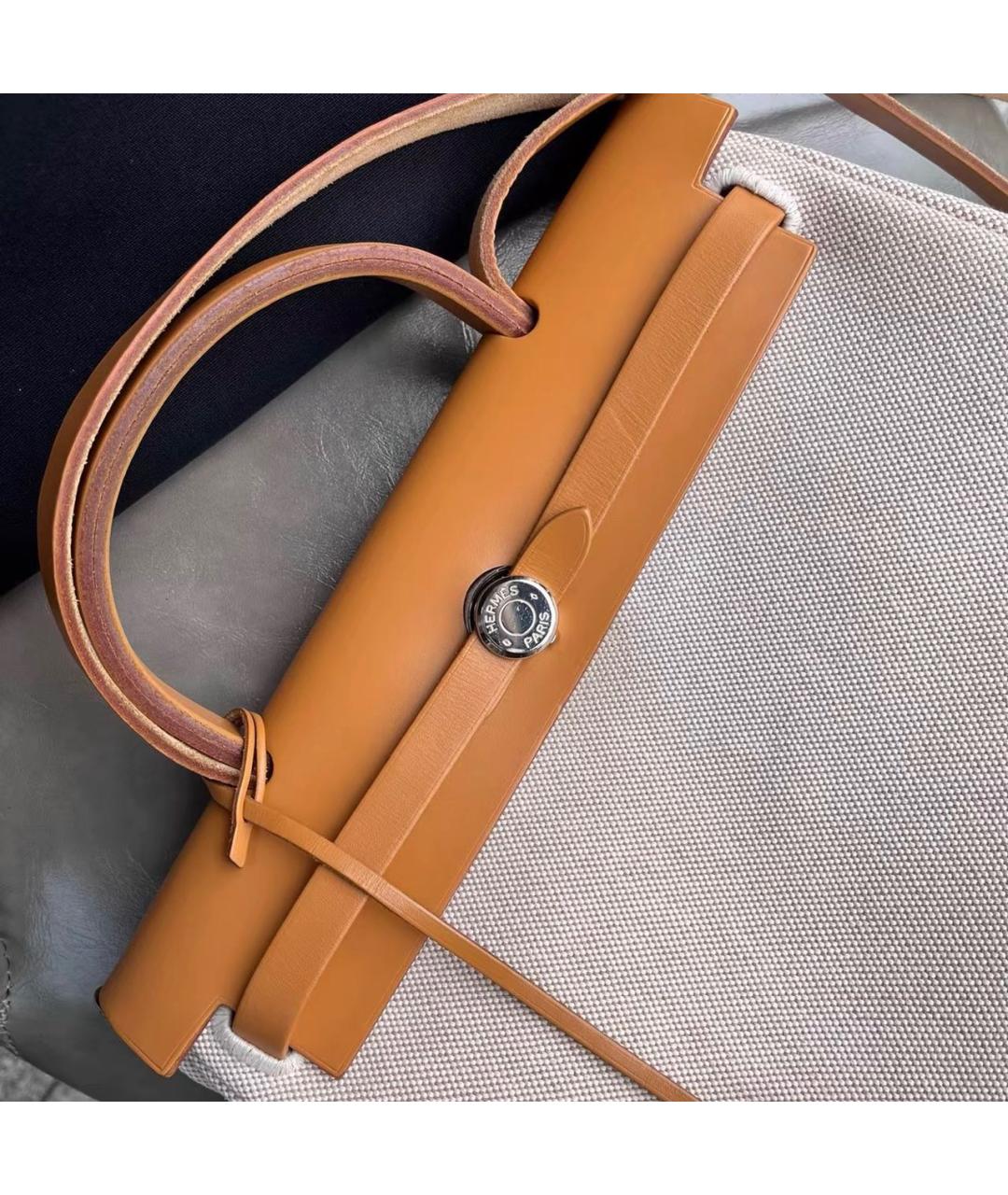 HERMES Бежевая тканевая сумка через плечо, фото 5