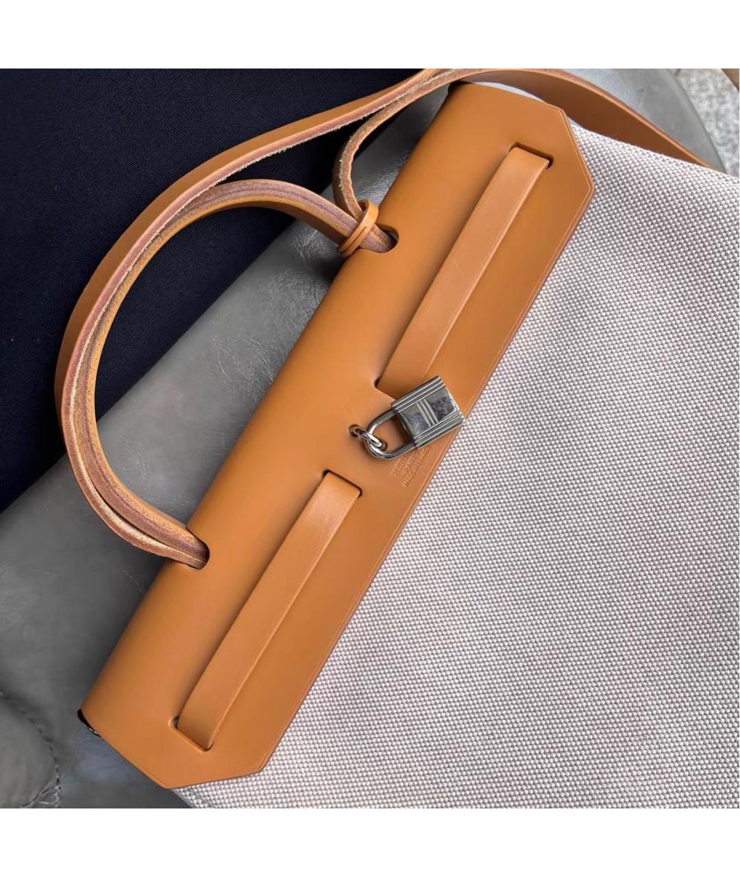 HERMES Бежевая тканевая сумка через плечо, фото 4
