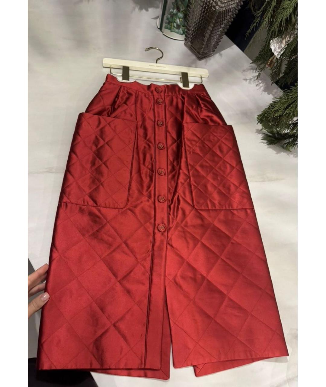 ULYANA SERGEENKO Красная шелковая юбка миди, фото 8