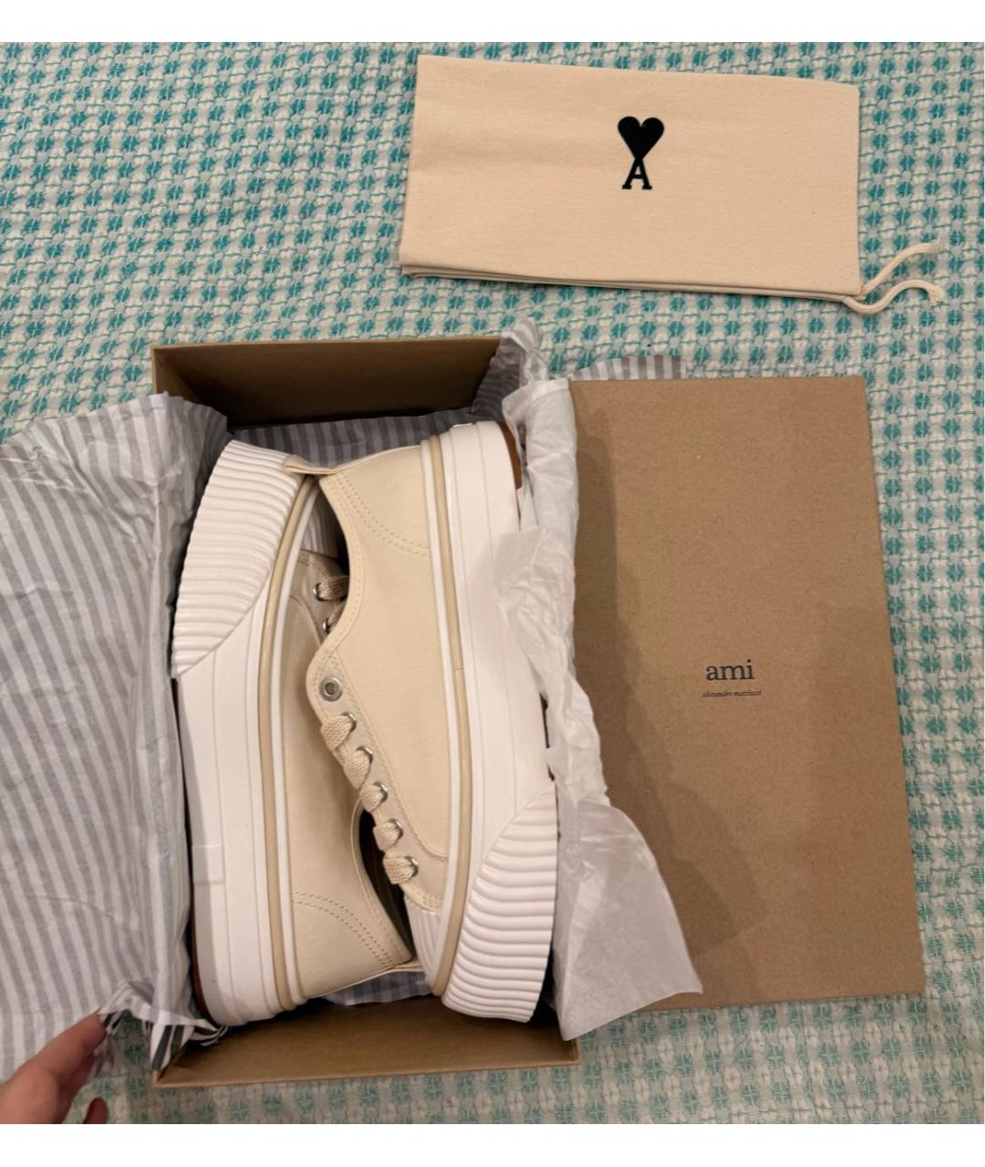 Ami Paris Бежевые текстильные кеды, фото 2