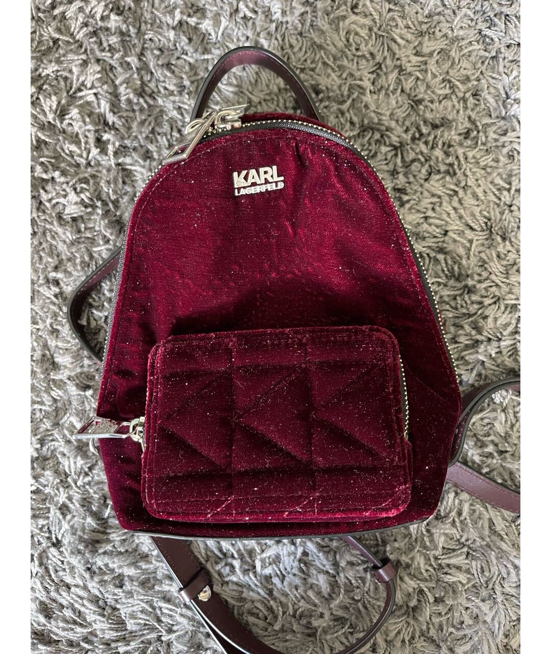 KARL LAGERFELD Бордовый бархатный рюкзак, фото 5