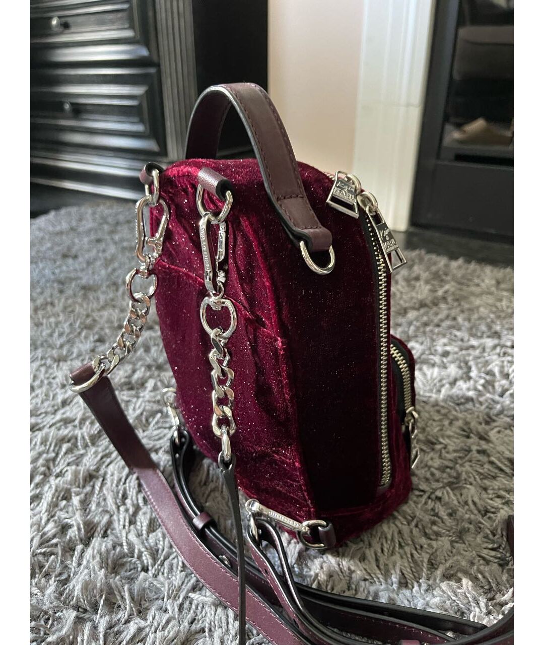 KARL LAGERFELD Бордовый бархатный рюкзак, фото 3
