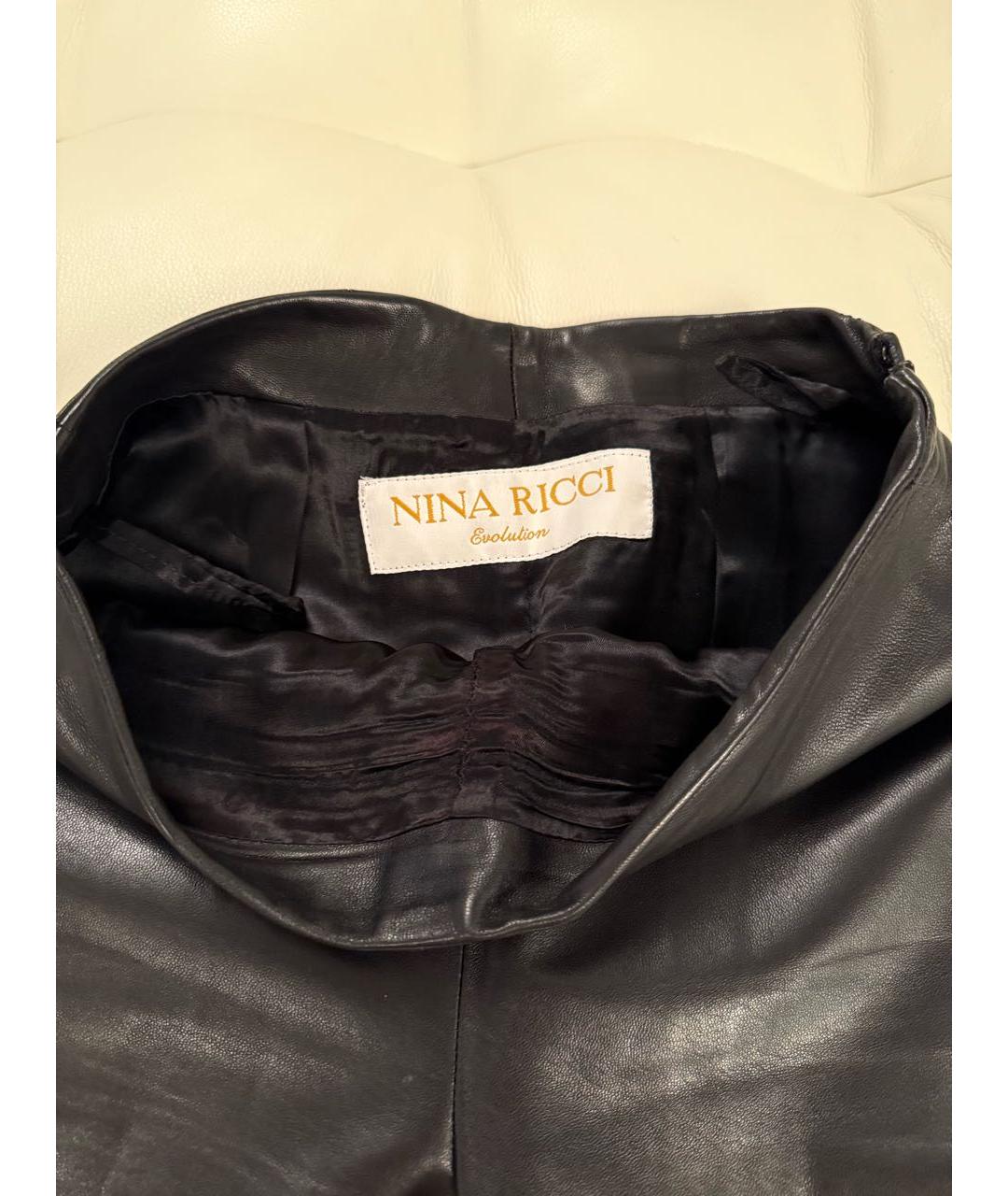 NINA RICCI Черные кожаные брюки широкие, фото 3