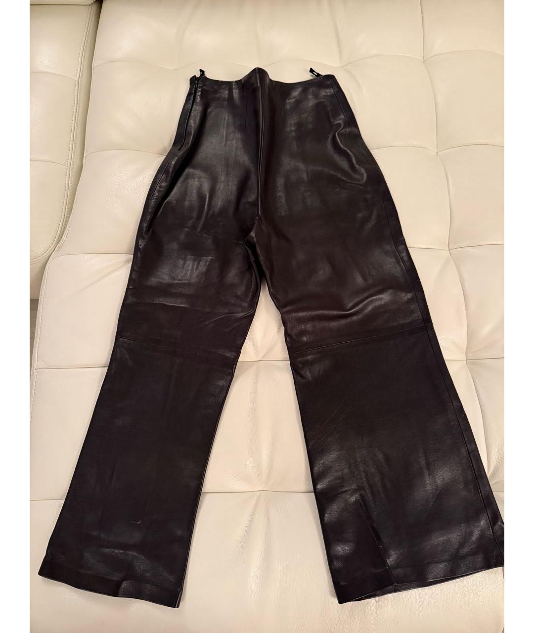 NINA RICCI Черные кожаные брюки широкие, фото 2