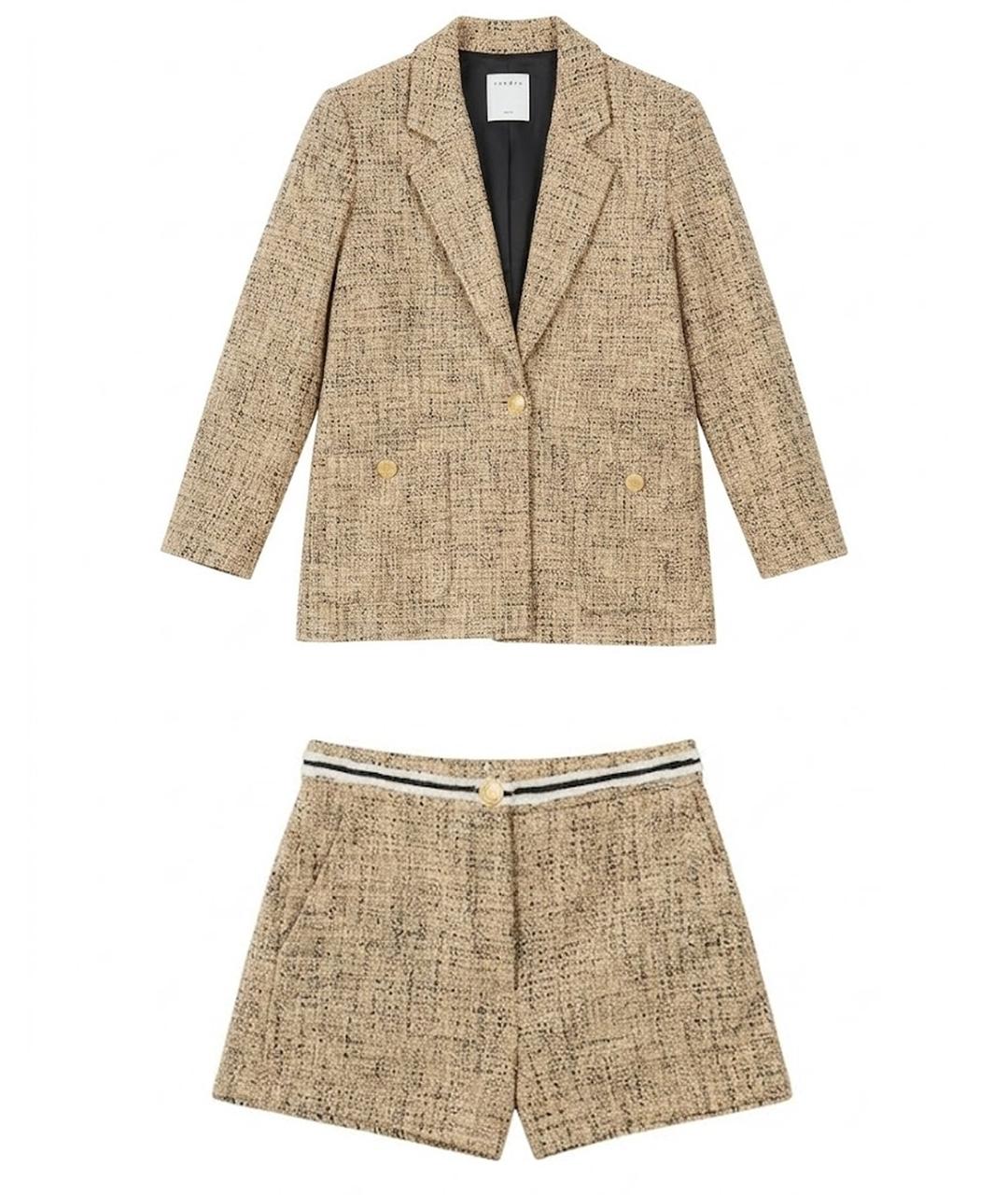 SANDRO Бежевый твидовый костюм с юбками, фото 1