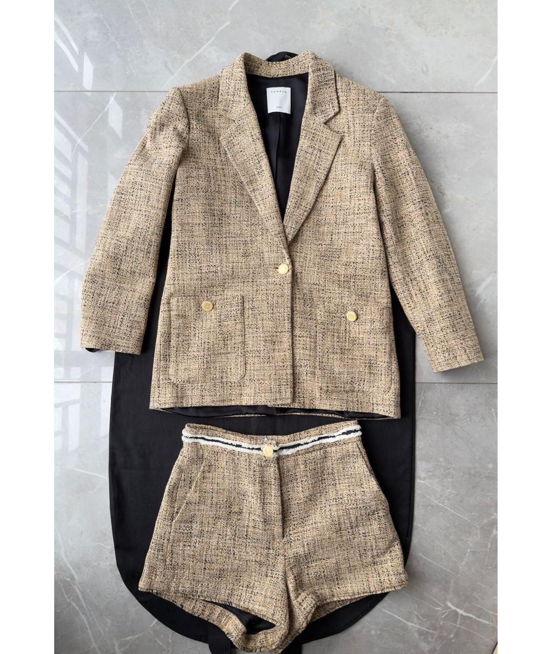 SANDRO Бежевый твидовый костюм с юбками, фото 9