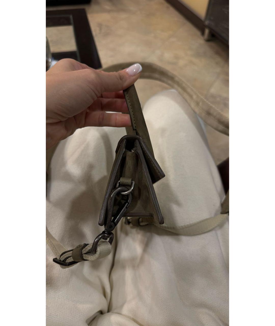 JACQUEMUS Хаки замшевая сумка через плечо, фото 2