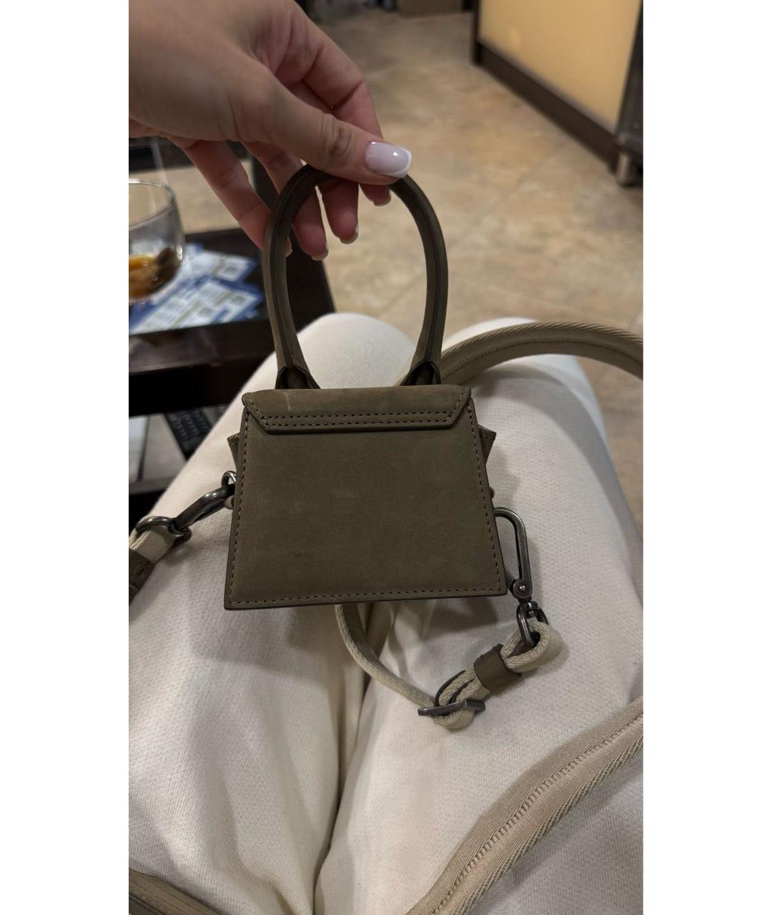 JACQUEMUS Хаки замшевая сумка через плечо, фото 3