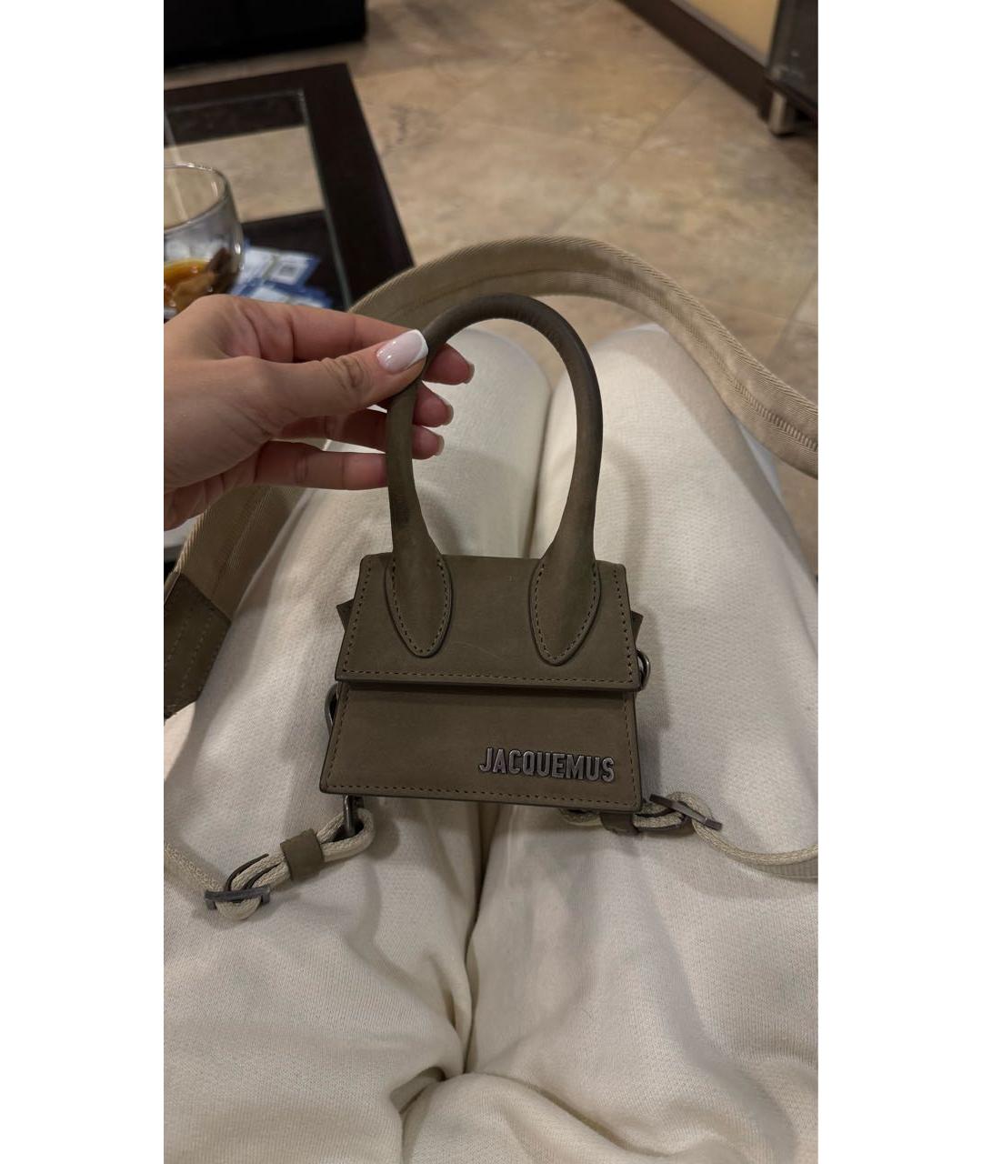 JACQUEMUS Хаки замшевая сумка через плечо, фото 9