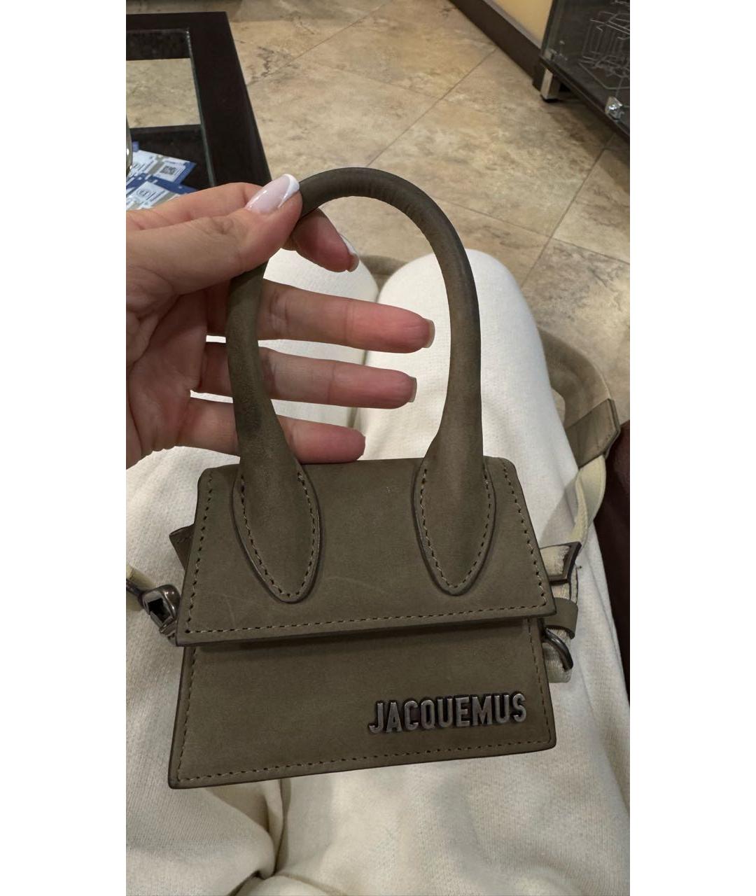 JACQUEMUS Хаки замшевая сумка через плечо, фото 5