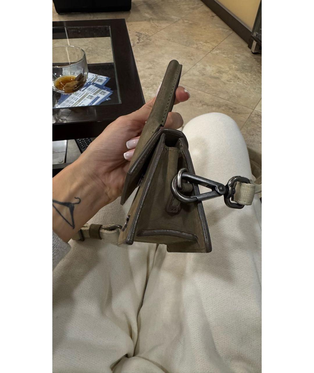 JACQUEMUS Хаки замшевая сумка через плечо, фото 6