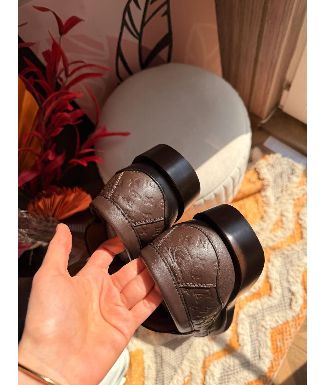LOUIS VUITTON Коричневые кожаные лоферы, фото 4