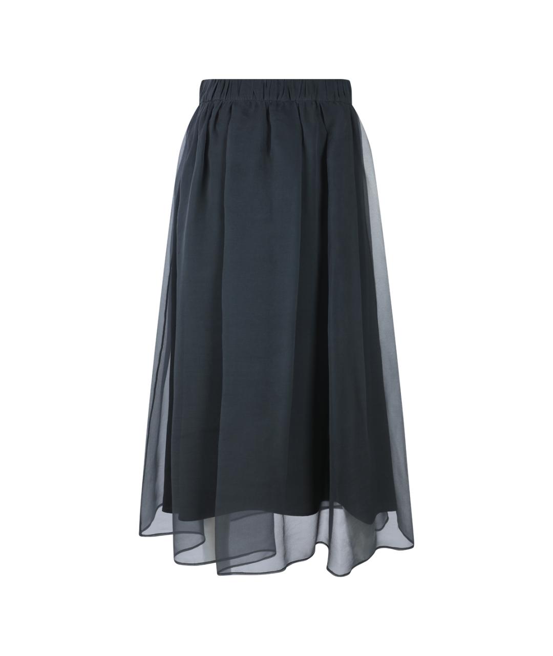 BRUNELLO CUCINELLI Темно-синяя шелковая юбка миди, фото 2