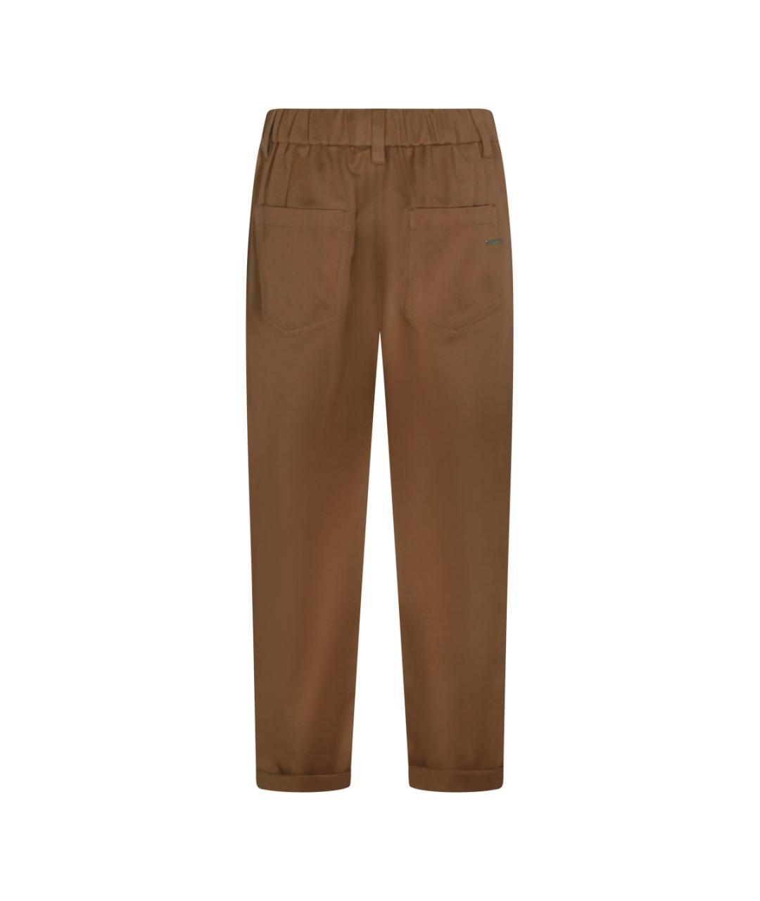 BRUNELLO CUCINELLI Коричневые хлопковые прямые брюки, фото 2