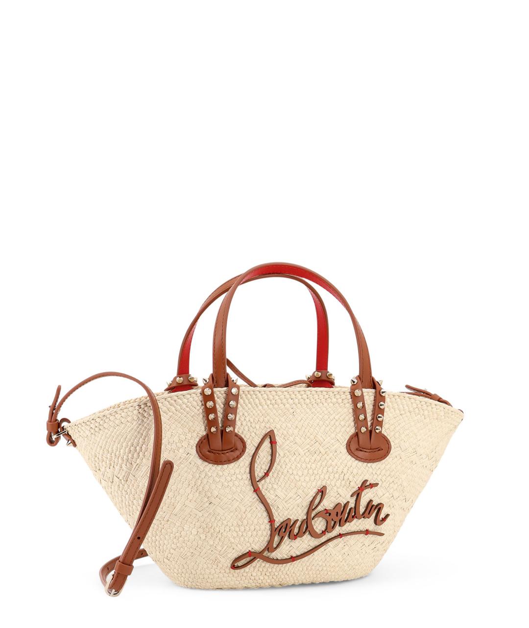 CHRISTIAN LOUBOUTIN Бежевая пелетеная сумка тоут, фото 3