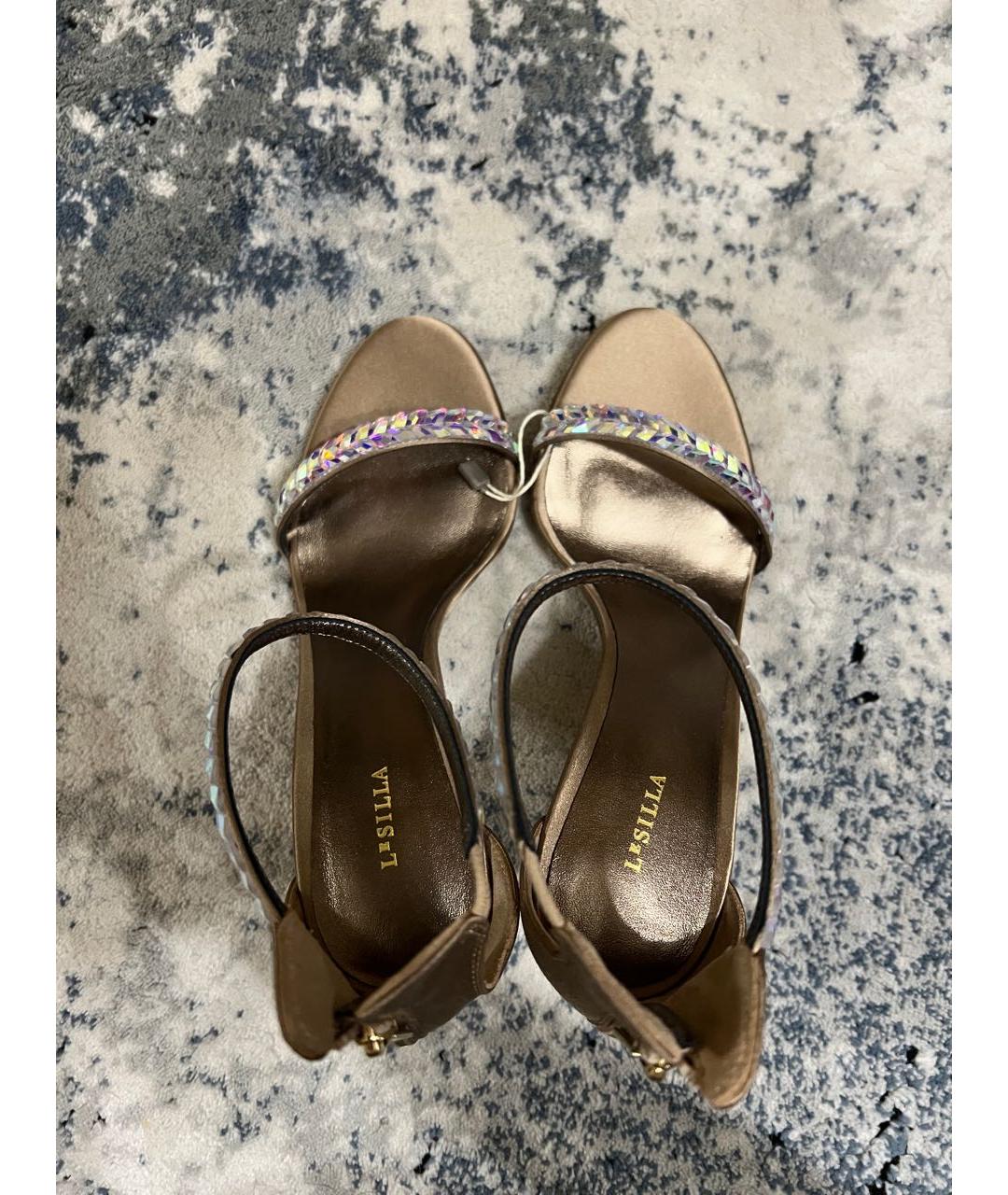 LE SILLA Золотые текстильные босоножки, фото 3
