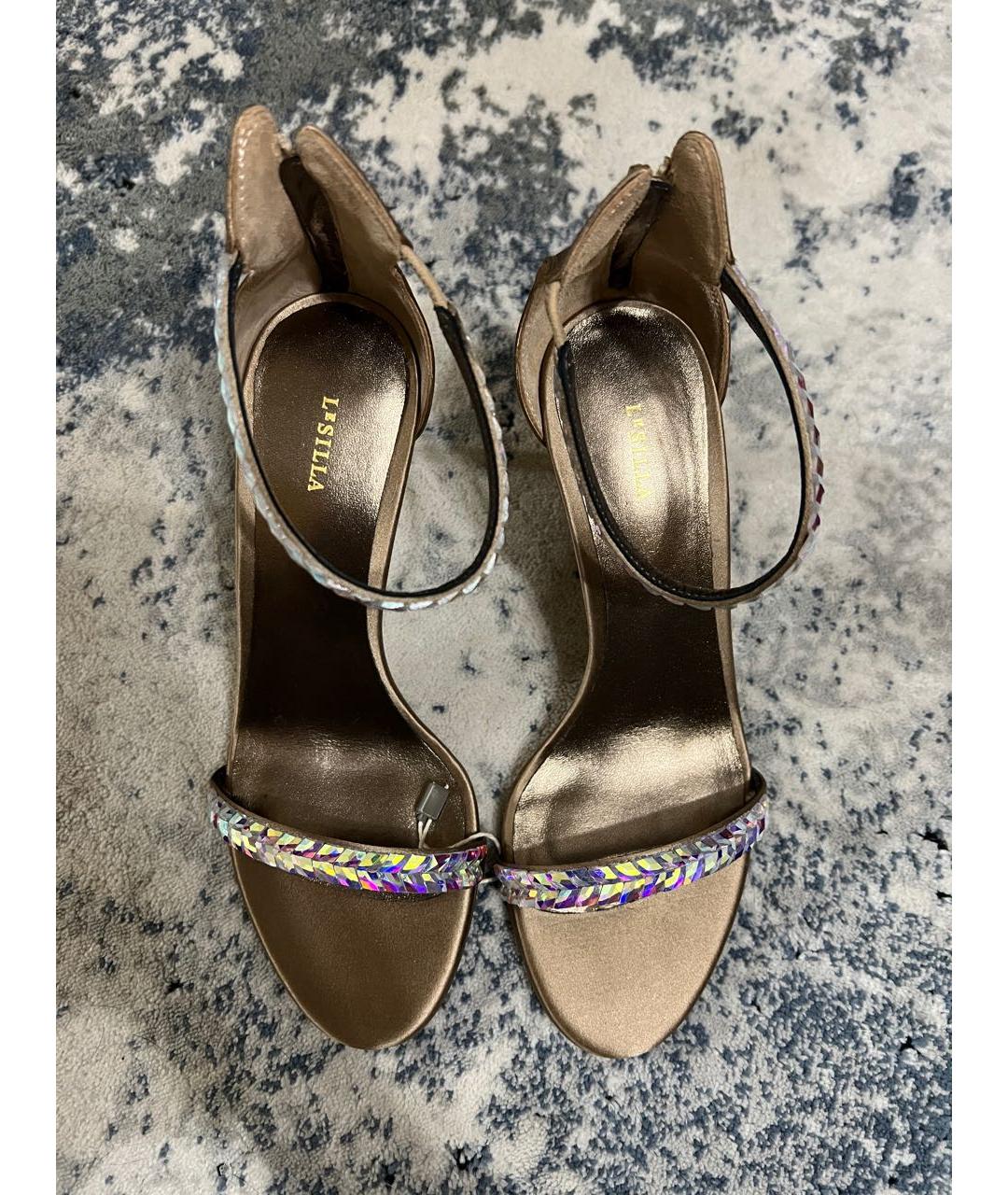 LE SILLA Золотые текстильные босоножки, фото 2