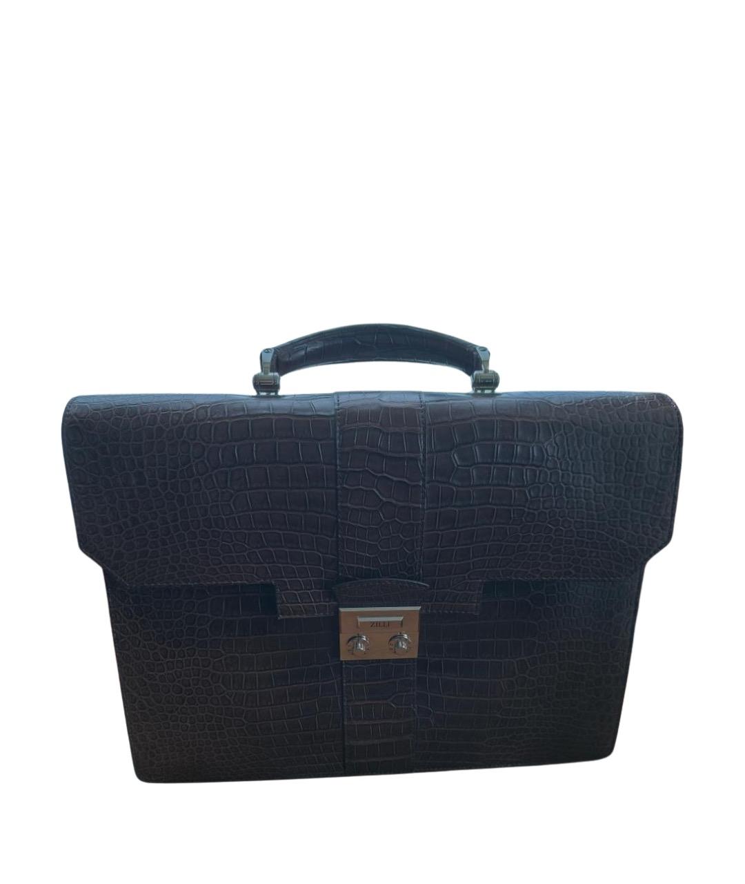 ZILLI Коричневый портфель из экзотической кожи, фото 1