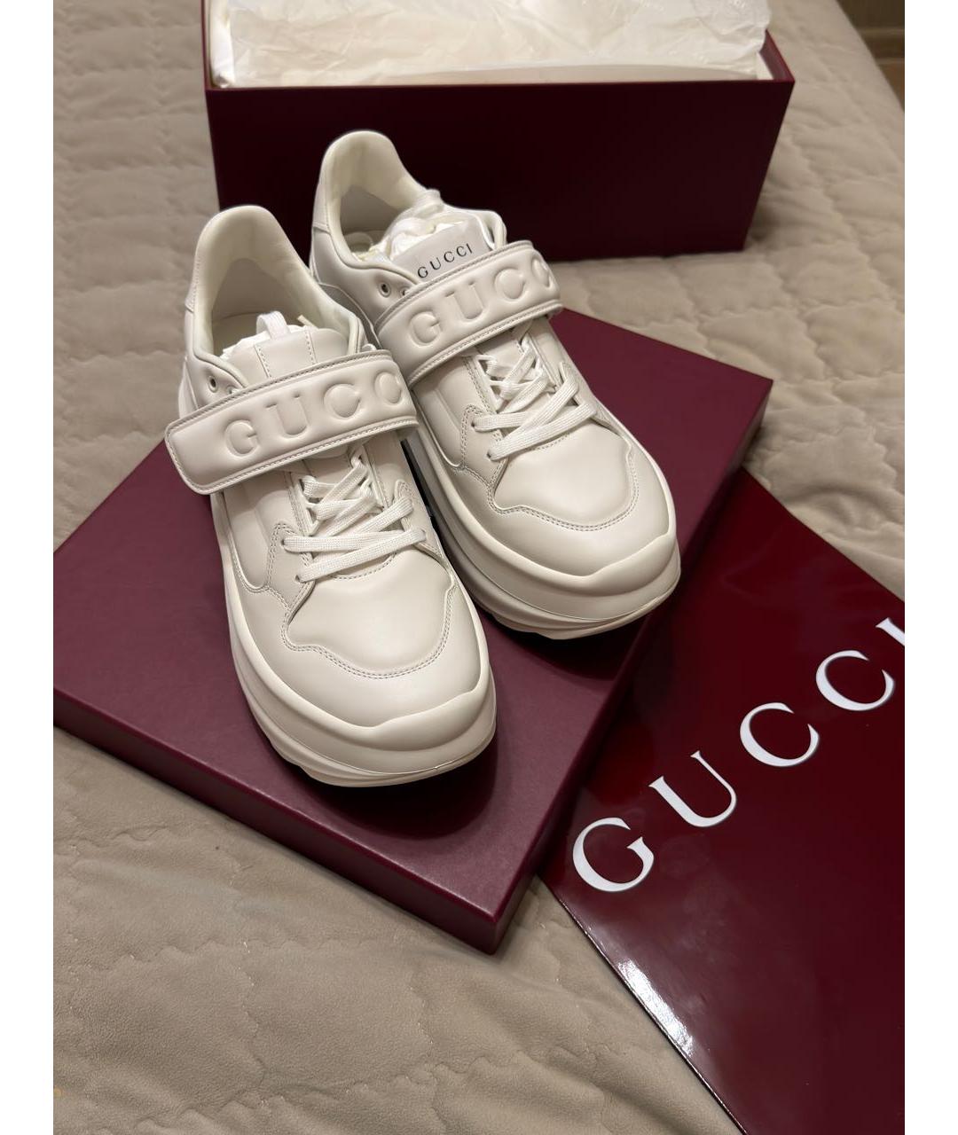 GUCCI Белые кожаные кроссовки, фото 3