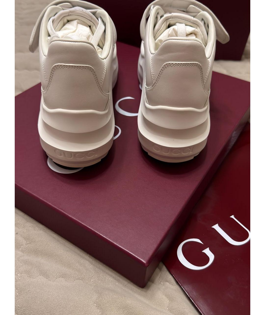GUCCI Белые кожаные кроссовки, фото 4