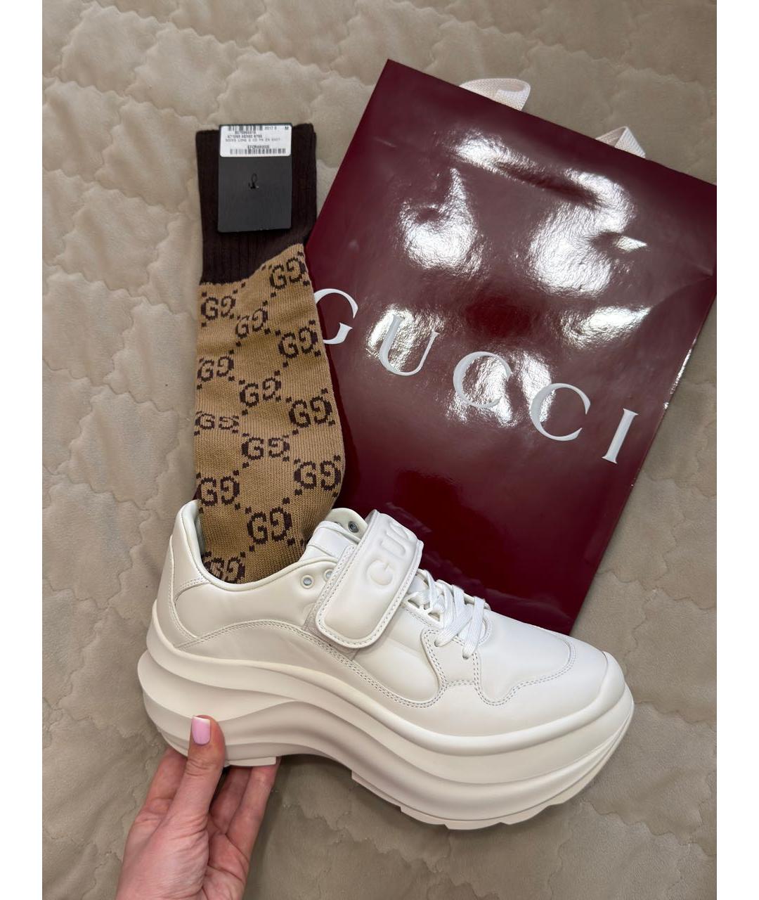 GUCCI Белые кожаные кроссовки, фото 2