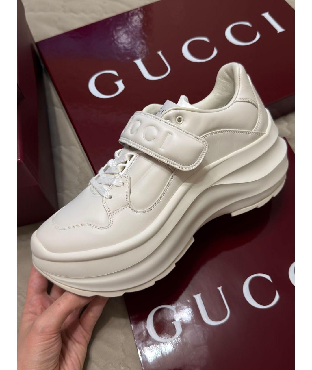 GUCCI Белые кожаные кроссовки, фото 5
