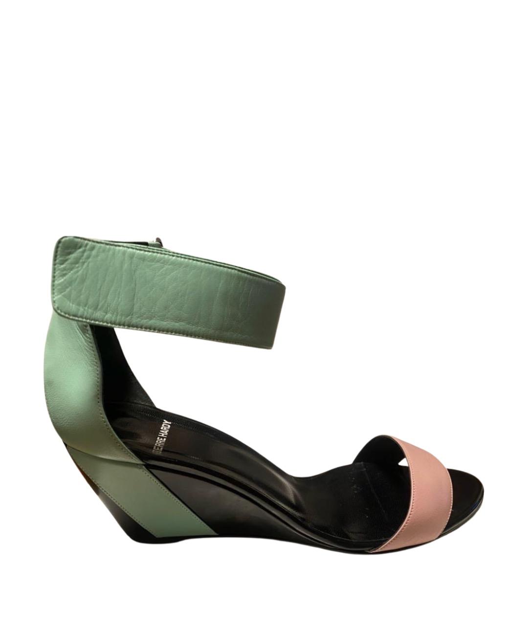 PIERRE HARDY Зеленые кожаные босоножки, фото 1