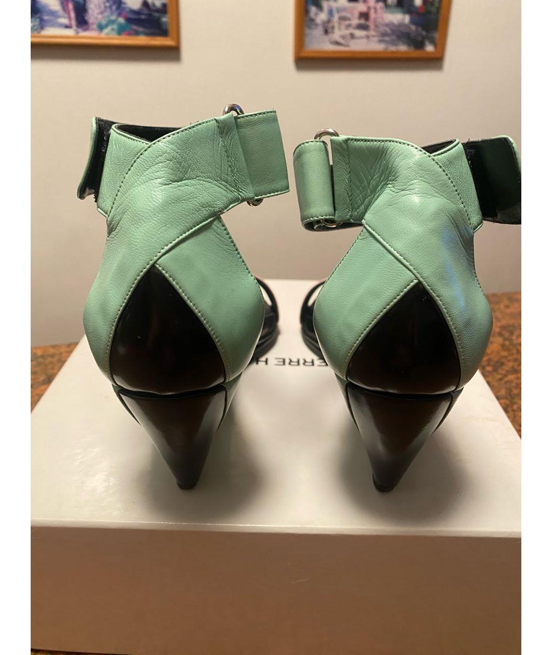 PIERRE HARDY Зеленые кожаные босоножки, фото 4