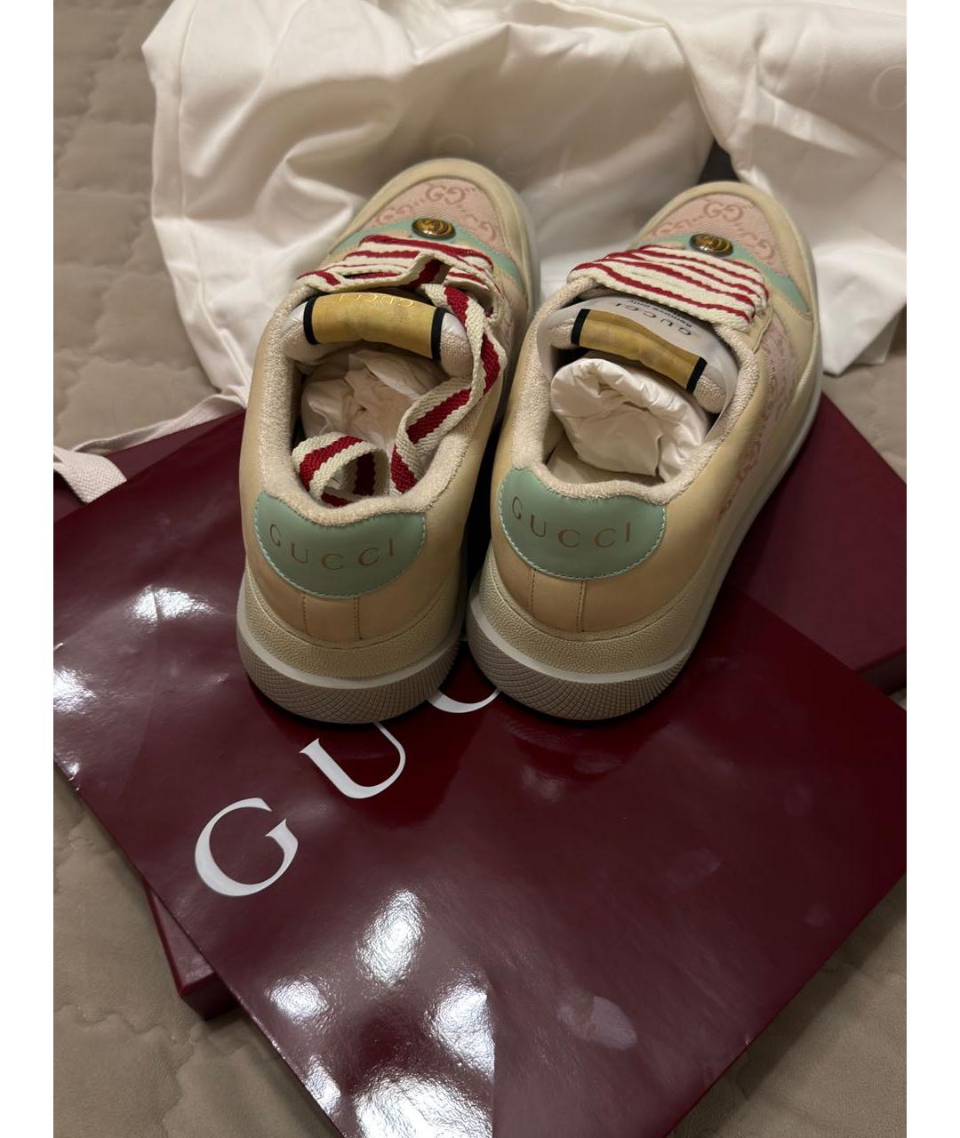 GUCCI Бежевые кожаные кеды, фото 3