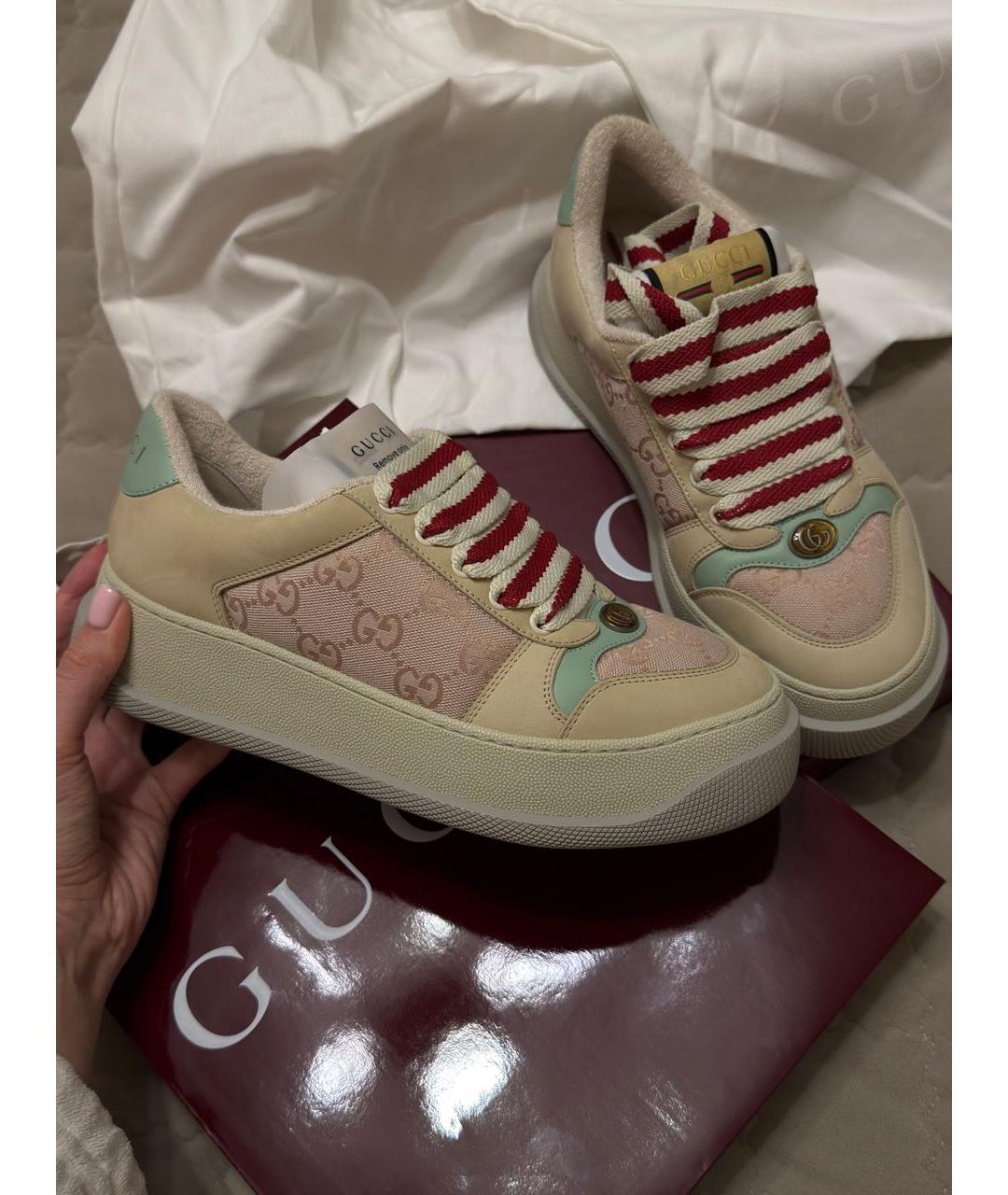 GUCCI Бежевые кожаные кеды, фото 5