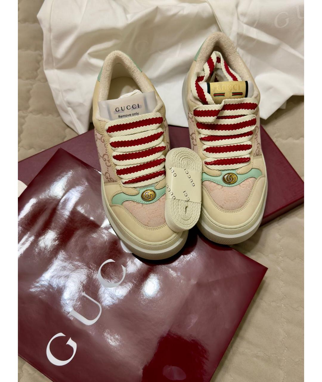 GUCCI Бежевые кожаные кеды, фото 2