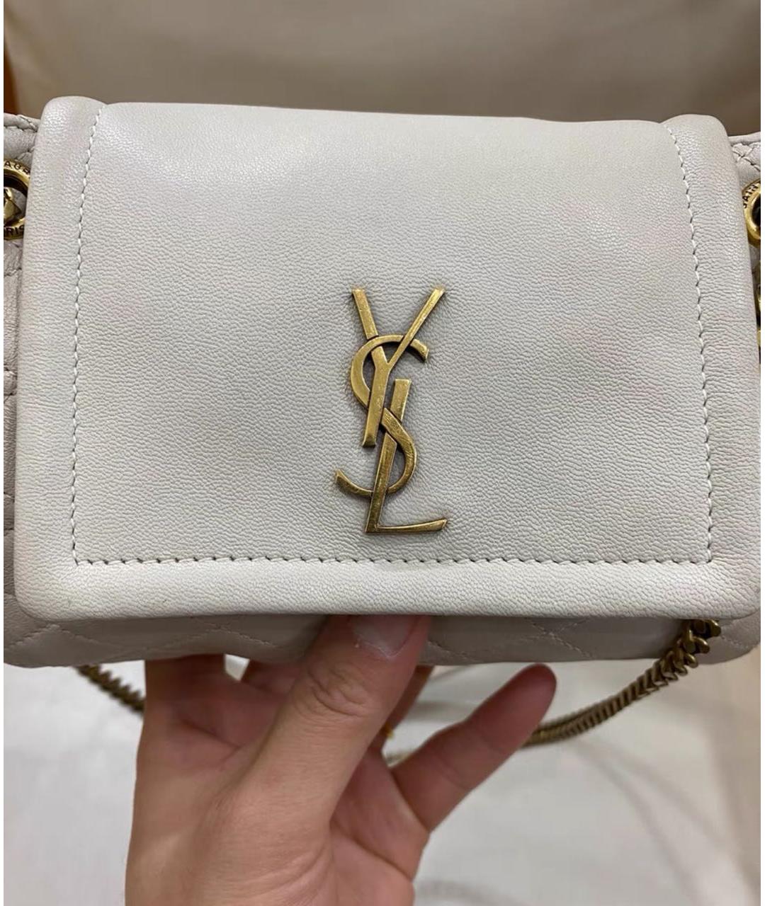 SAINT LAURENT Белая кожаная сумка через плечо, фото 3