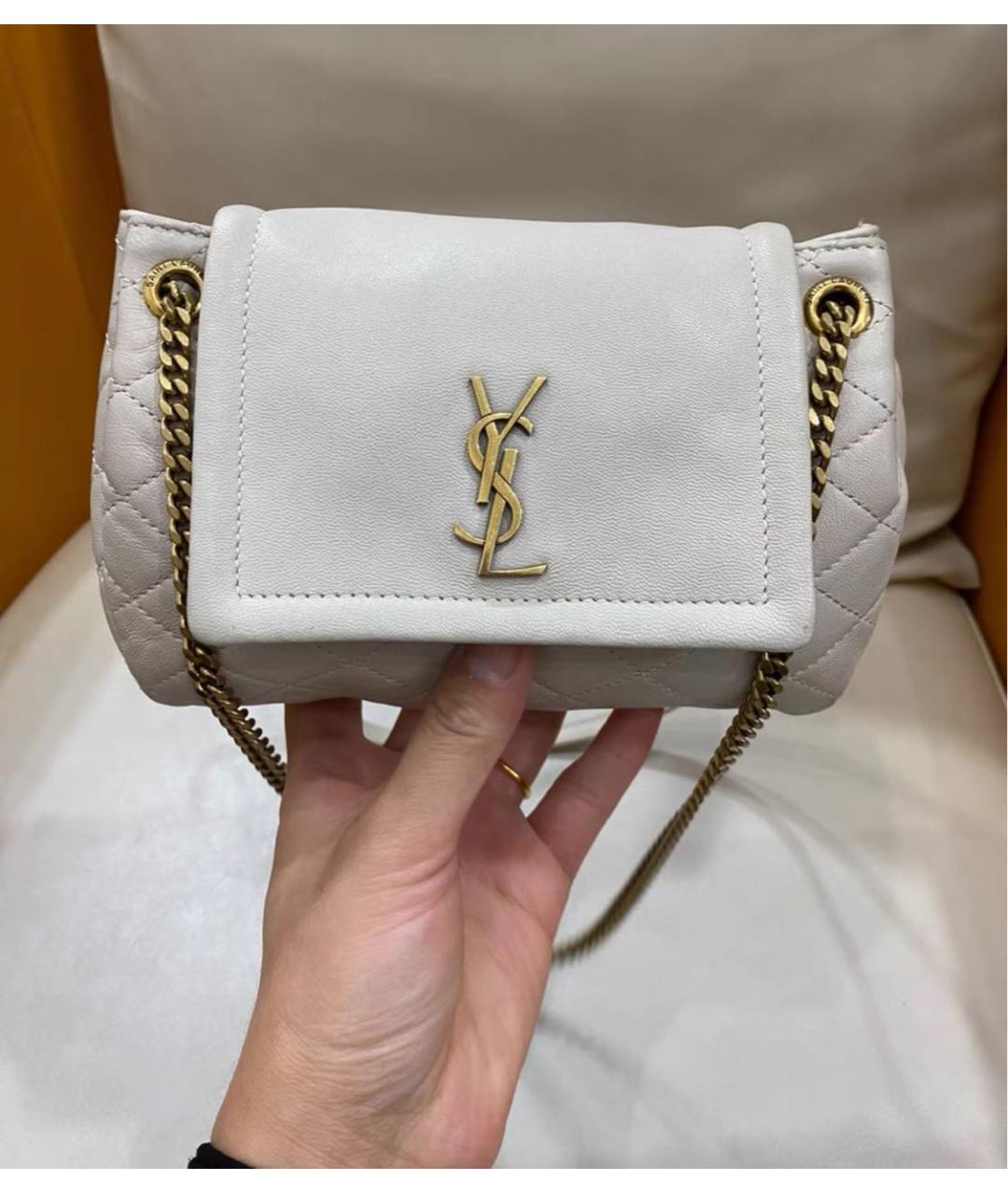 SAINT LAURENT Белая кожаная сумка через плечо, фото 2