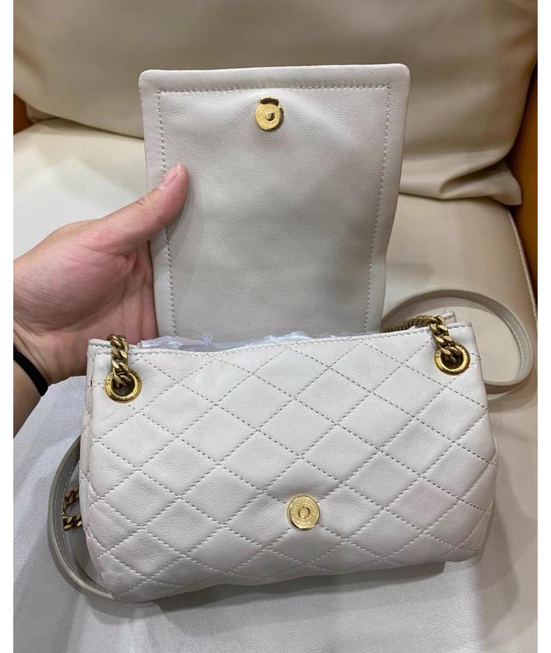 SAINT LAURENT Белая кожаная сумка через плечо, фото 6