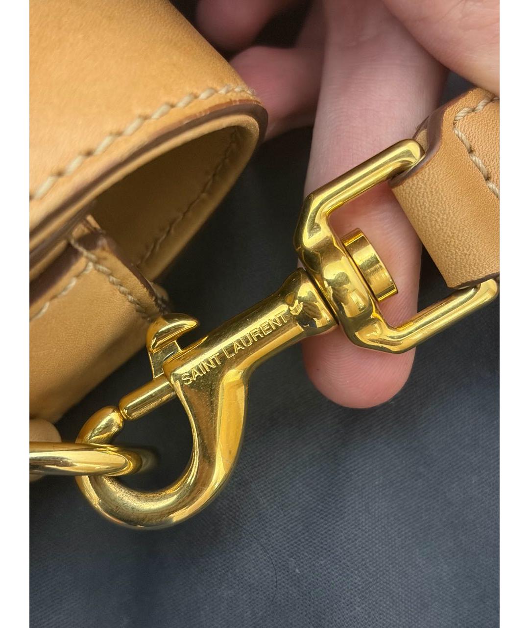 SAINT LAURENT Бежевая кожаная сумка через плечо, фото 8