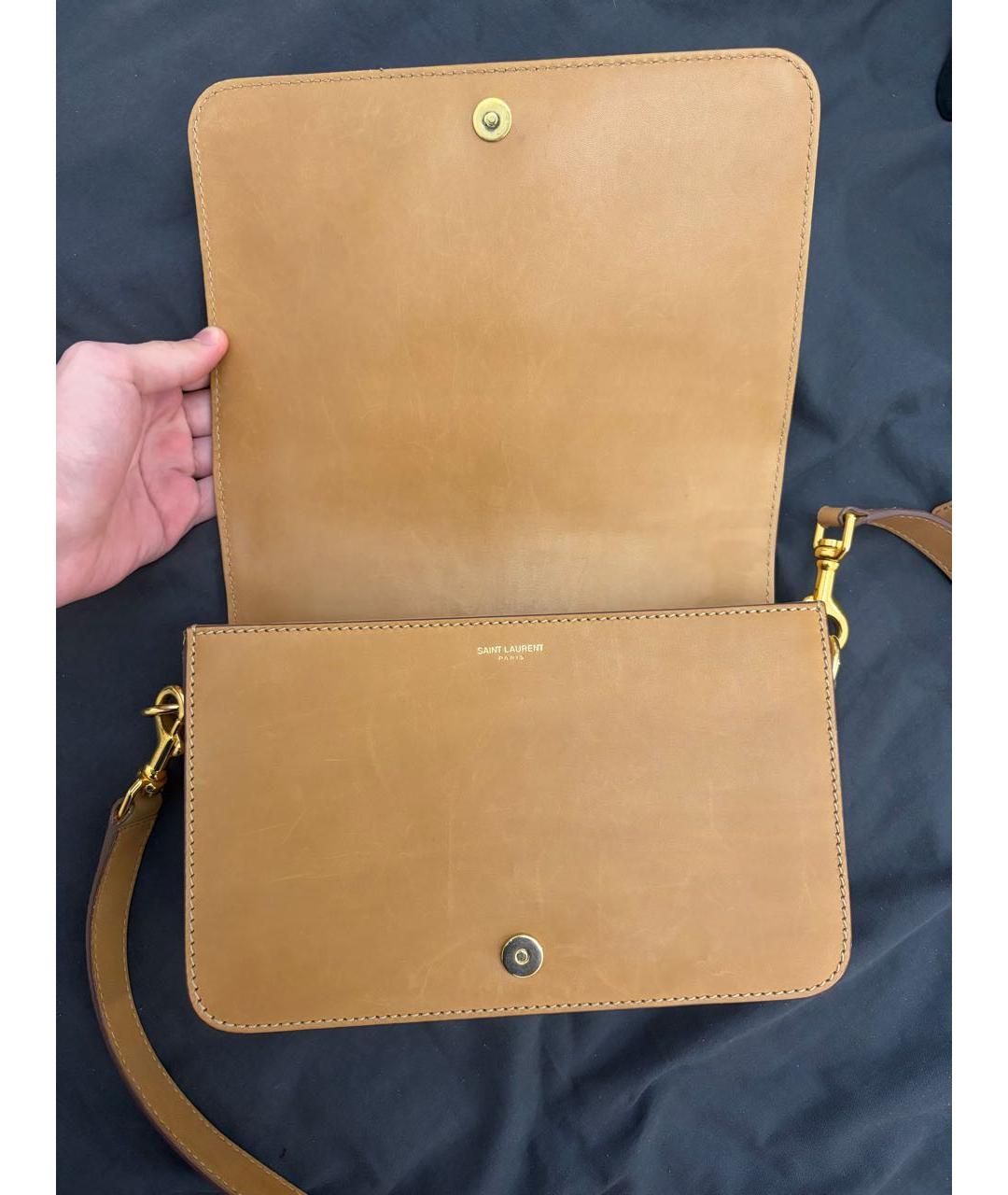 SAINT LAURENT Бежевая кожаная сумка через плечо, фото 2