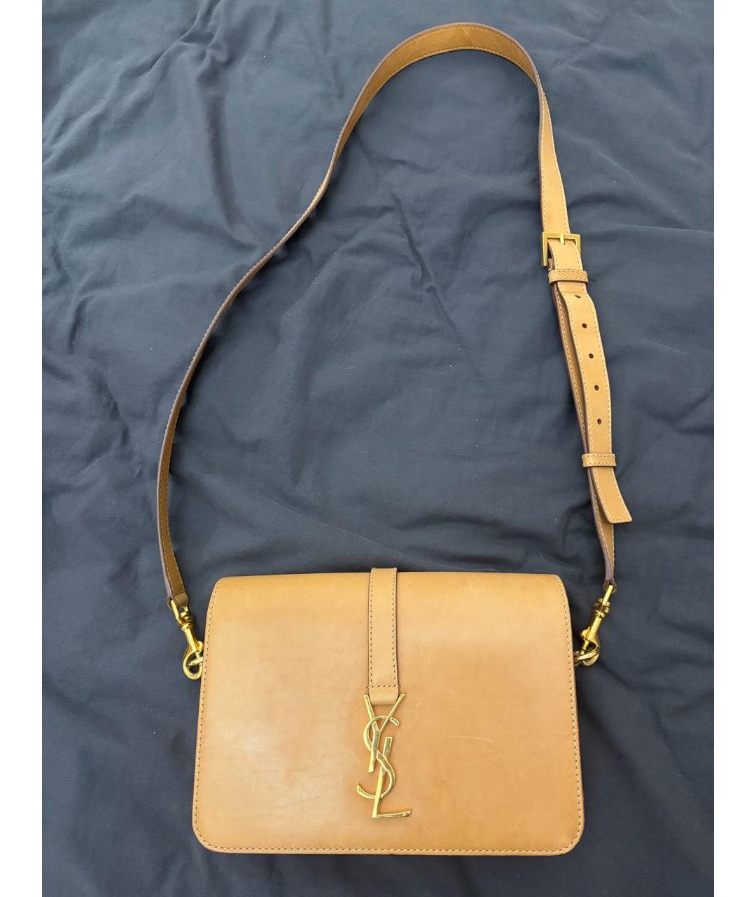 SAINT LAURENT Бежевая кожаная сумка через плечо, фото 9