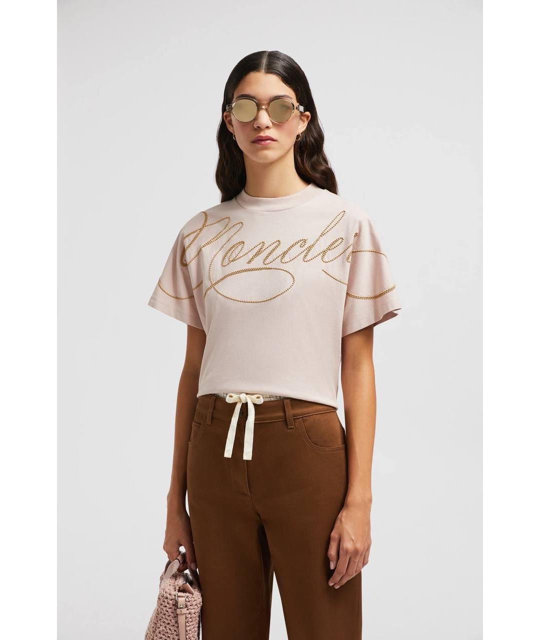 MONCLER Розовая хлопковая футболка, фото 2