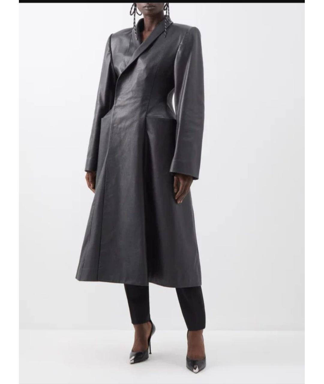 BALENCIAGA Черное кожаное пальто, фото 8