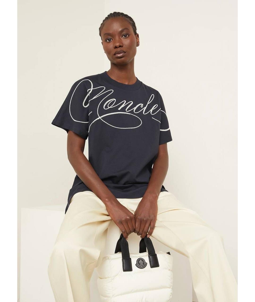 MONCLER Темно-синяя хлопковая футболка, фото 5